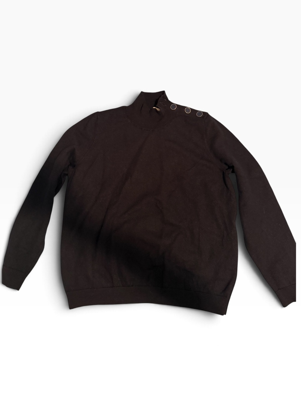 Sézane Jacob Mock Neck Button Shoulder Merino Wool Sweater Navy XL